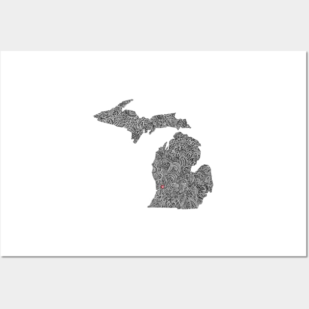 Grand Rapids Map Design Wall Art by Naoswestvillage